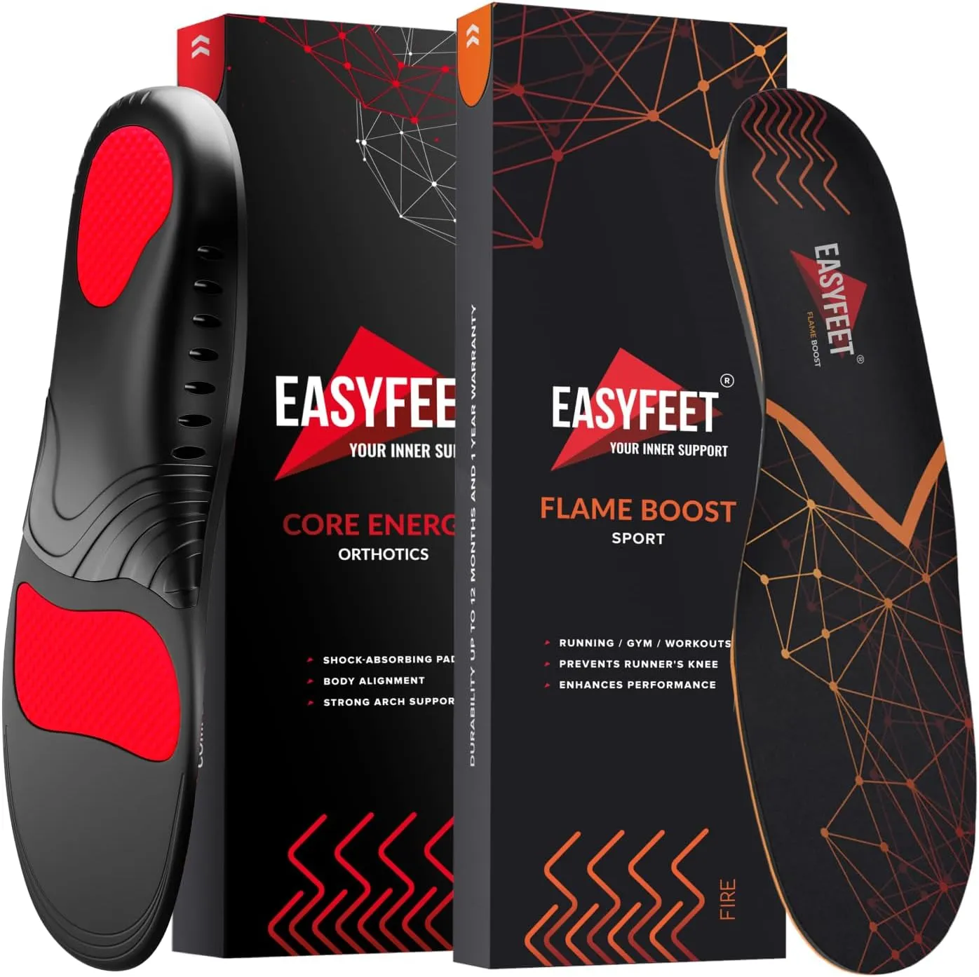 Active Sports Orthotics Insoles Set - Fitness and Running Pack - Athletic Shoe Inserts - Baseball Basketball Training Hiking - Sneakers Running Shoes Insoles - Size L (Men 11-12.5/Women 12-13.5)