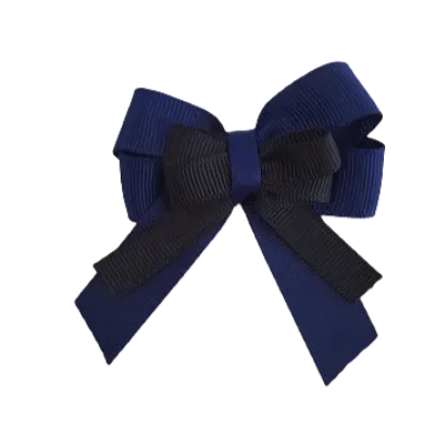 Amore Hair Bow - Plain Colour - Navy Blue Base and Centre Ribbon (31 colours Top)