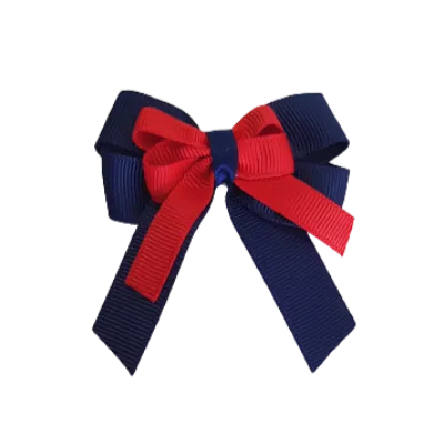 Amore Hair Bow - Plain Colour - Navy Blue Base and Centre Ribbon (31 colours Top)