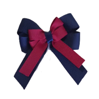 Amore Hair Bow - Plain Colour - Navy Blue Base and Centre Ribbon (31 colours Top)