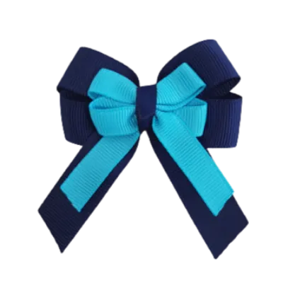 Amore Hair Bow - Plain Colour - Navy Blue Base and Centre Ribbon (31 colours Top)