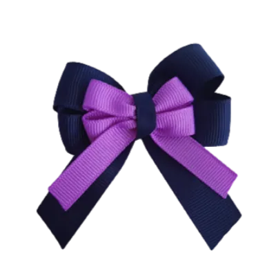 Amore Hair Bow - Plain Colour - Navy Blue Base and Centre Ribbon (31 colours Top)