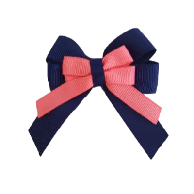 Amore Hair Bow - Plain Colour - Navy Blue Base and Centre Ribbon (31 colours Top)