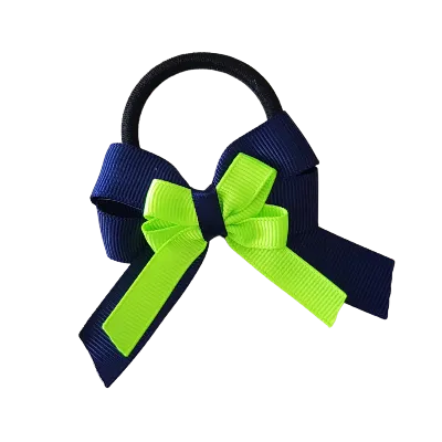 Amore Hair Bow - Plain Colour - Navy Blue Base and Centre Ribbon (31 colours Top)