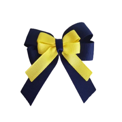 Amore Hair Bow - Plain Colour - Navy Blue Base and Centre Ribbon (31 colours Top)