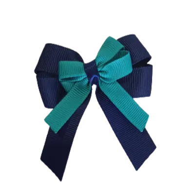 Amore Hair Bow - Plain Colour - Navy Blue Base and Centre Ribbon (31 colours Top)