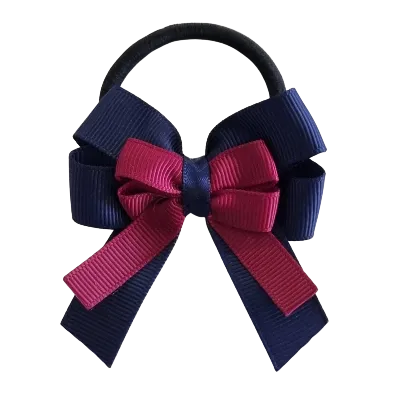 Amore Hair Bow - Plain Colour - Navy Blue Base and Centre Ribbon (31 colours Top)