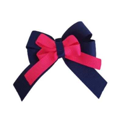 Amore Hair Bow - Plain Colour - Navy Blue Base and Centre Ribbon (31 colours Top)