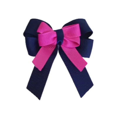 Amore Hair Bow - Plain Colour - Navy Blue Base and Centre Ribbon (31 colours Top)