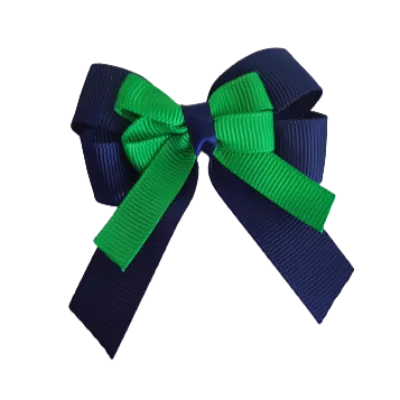 Amore Hair Bow - Plain Colour - Navy Blue Base and Centre Ribbon (31 colours Top)