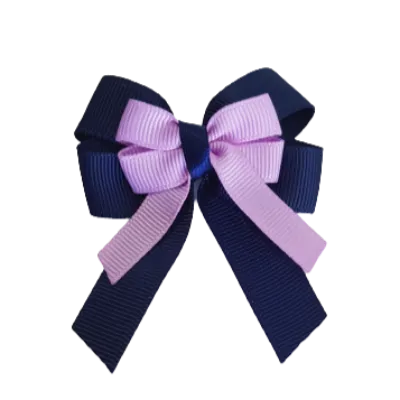 Amore Hair Bow - Plain Colour - Navy Blue Base and Centre Ribbon (31 colours Top)