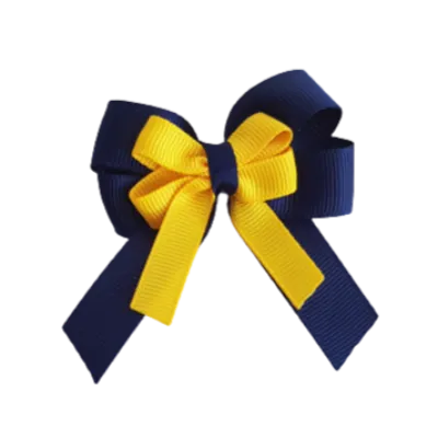 Amore Hair Bow - Plain Colour - Navy Blue Base and Centre Ribbon (31 colours Top)