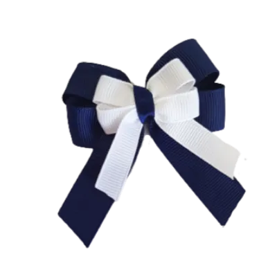 Amore Hair Bow - Plain Colour - Navy Blue Base and Centre Ribbon (31 colours Top)