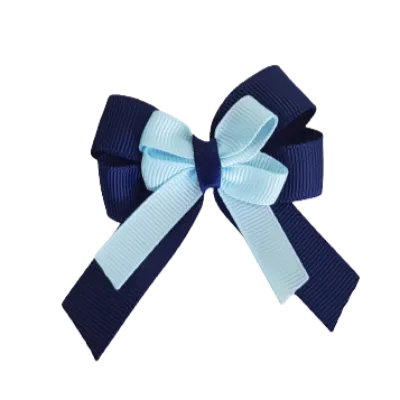 Amore Hair Bow - Plain Colour - Navy Blue Base and Centre Ribbon (31 colours Top)