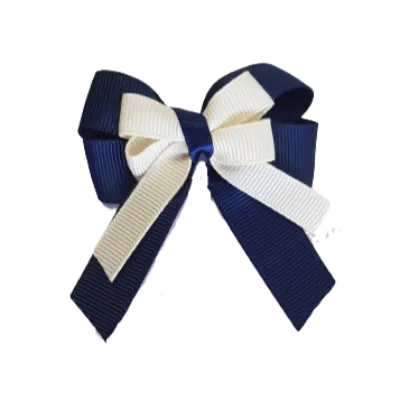 Amore Hair Bow - Plain Colour - Navy Blue Base and Centre Ribbon (31 colours Top)