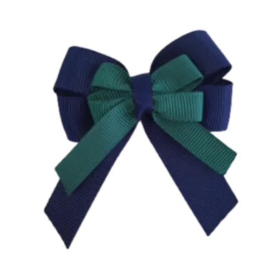 Amore Hair Bow - Plain Colour - Navy Blue Base and Centre Ribbon (31 colours Top)