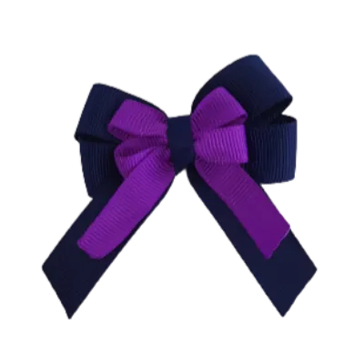Amore Hair Bow - Plain Colour - Navy Blue Base and Centre Ribbon (31 colours Top)
