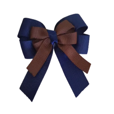Amore Hair Bow - Plain Colour - Navy Blue Base and Centre Ribbon (31 colours Top)