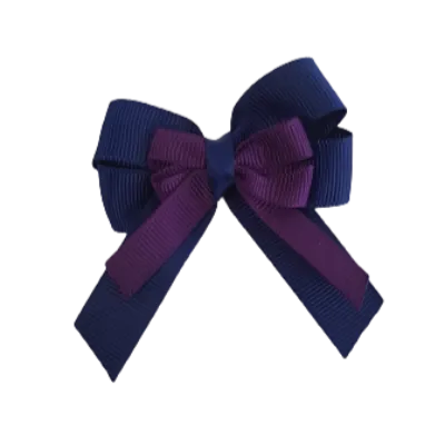 Amore Hair Bow - Plain Colour - Navy Blue Base and Centre Ribbon (31 colours Top)