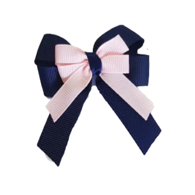 Amore Hair Bow - Plain Colour - Navy Blue Base and Centre Ribbon (31 colours Top)
