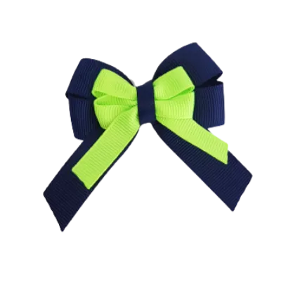 Amore Hair Bow - Plain Colour - Navy Blue Base and Centre Ribbon (31 colours Top)