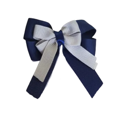 Amore Hair Bow - Plain Colour - Navy Blue Base and Centre Ribbon (31 colours Top)