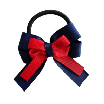 Amore Hair Bow - Plain Colour - Navy Blue Base and Centre Ribbon (31 colours Top)