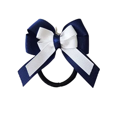 Amore Hair Bow - Plain Colour - Navy Blue Base and Centre Ribbon (31 colours Top)