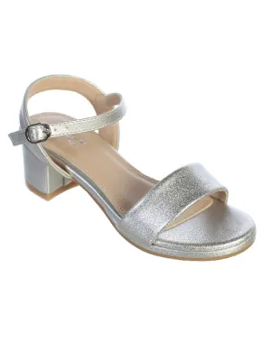Big Girls Silver Block Heel Buckle Closure Sandals 11-5 Kids