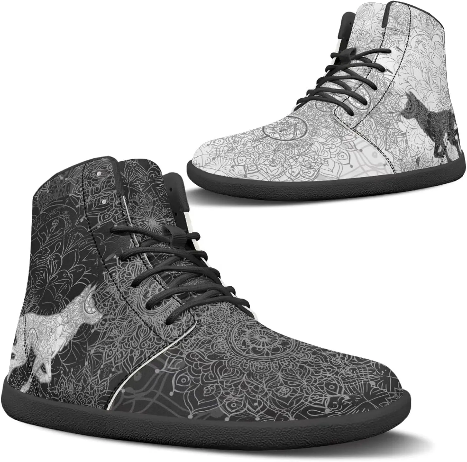 Binienty Wide Box Barefoot Shoes Men Women Wolf High Top Minimalist Ankle Boots Anti Skid Zero Drop Sole