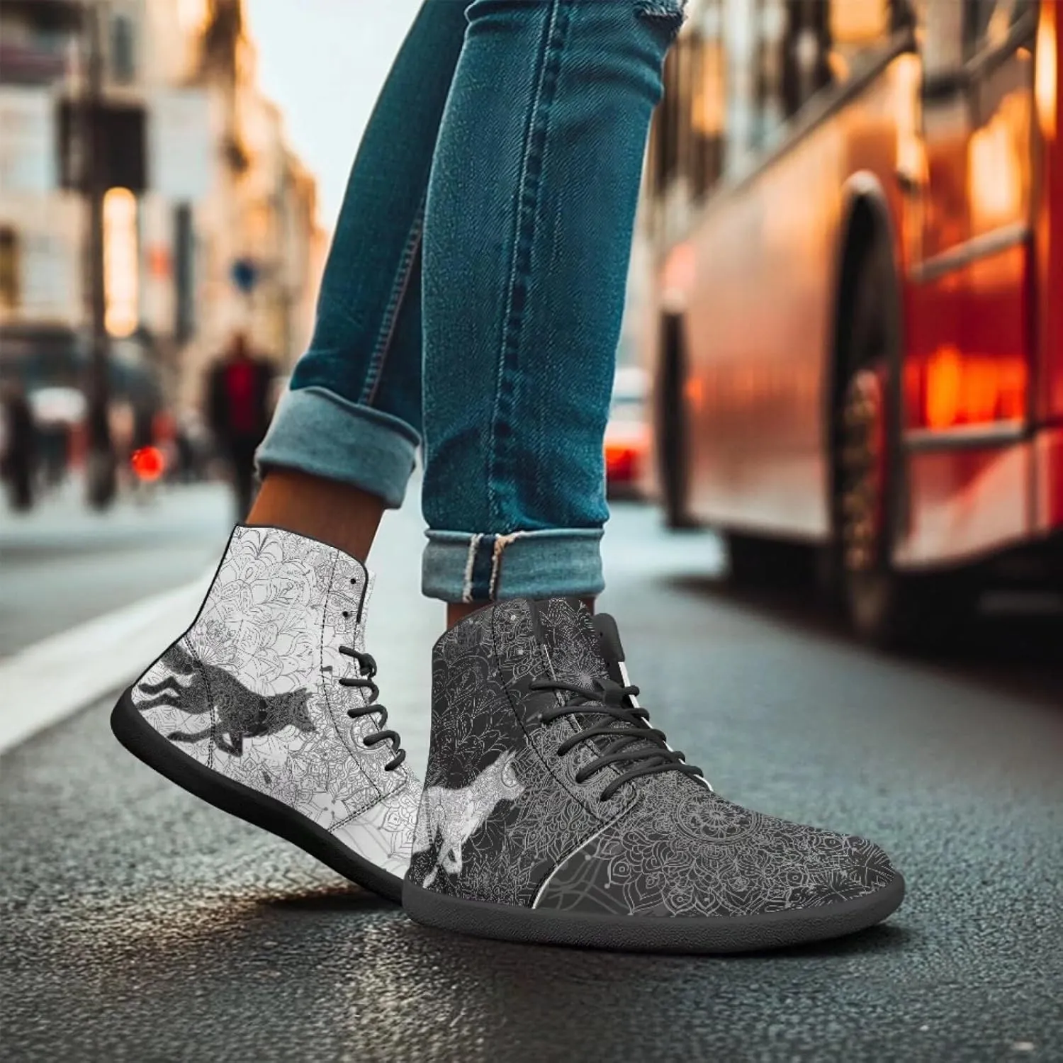 Binienty Wide Box Barefoot Shoes Men Women Wolf High Top Minimalist Ankle Boots Anti Skid Zero Drop Sole
