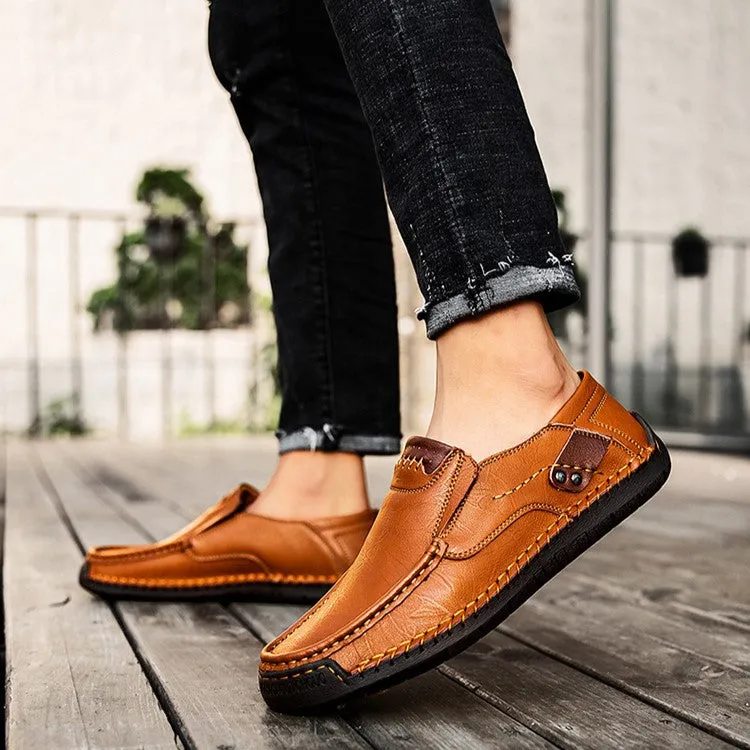 Bootara Hand-Stitched Men's Loafers Casual Outdoor Slip-On Genuine Leather Shoes