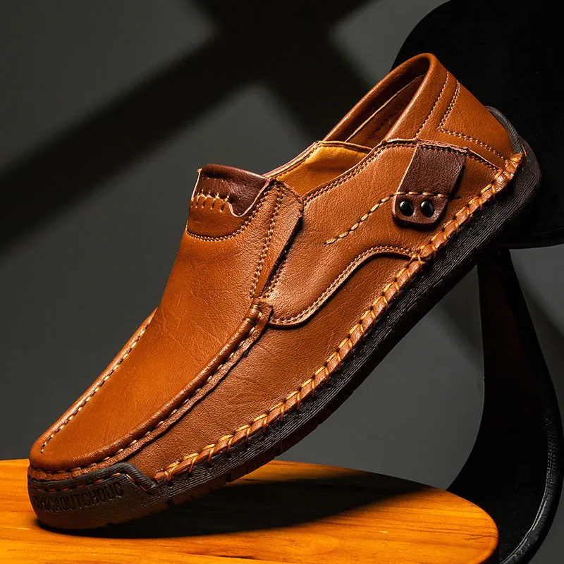Bootara Hand-Stitched Men's Loafers Casual Outdoor Slip-On Genuine Leather Shoes