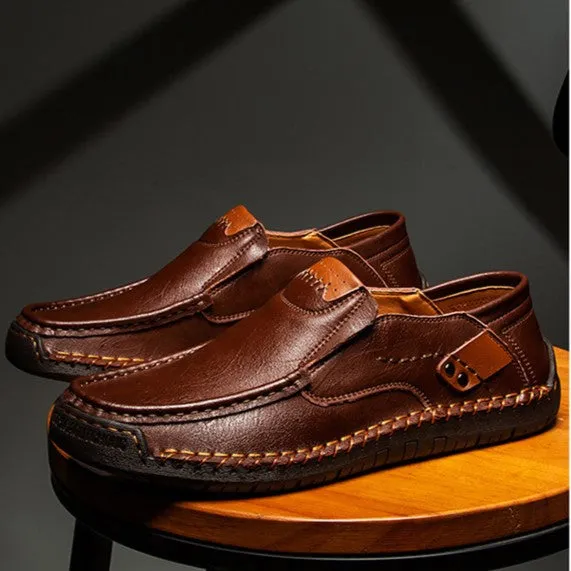 Bootara Hand-Stitched Men's Loafers Casual Outdoor Slip-On Genuine Leather Shoes