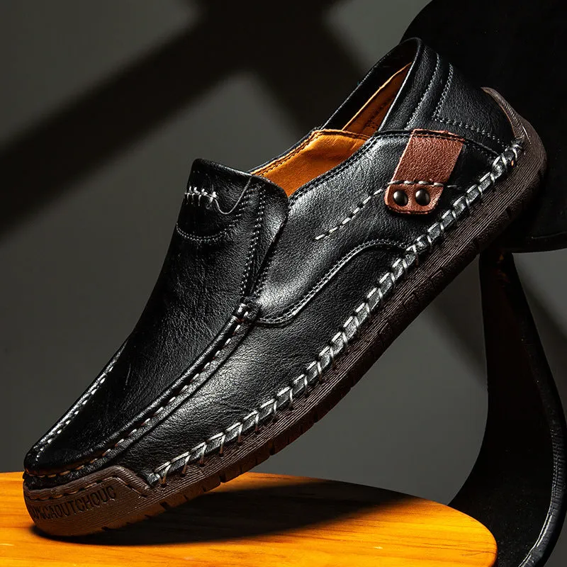 Bootara Hand-Stitched Men's Loafers Casual Outdoor Slip-On Genuine Leather Shoes