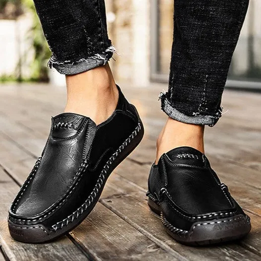 Bootara Hand-Stitched Men's Loafers Casual Outdoor Slip-On Genuine Leather Shoes