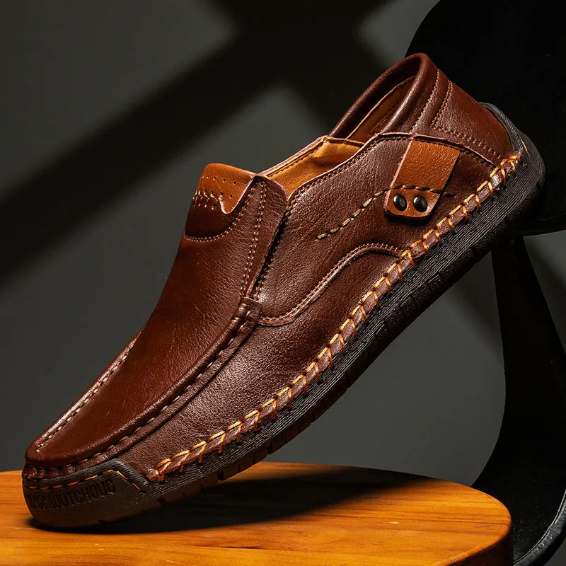 Bootara Hand-Stitched Men's Loafers Casual Outdoor Slip-On Genuine Leather Shoes