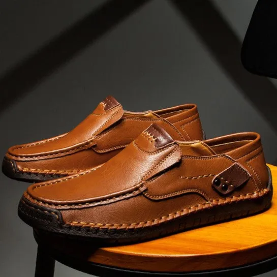 Bootara Hand-Stitched Men's Loafers Casual Outdoor Slip-On Genuine Leather Shoes