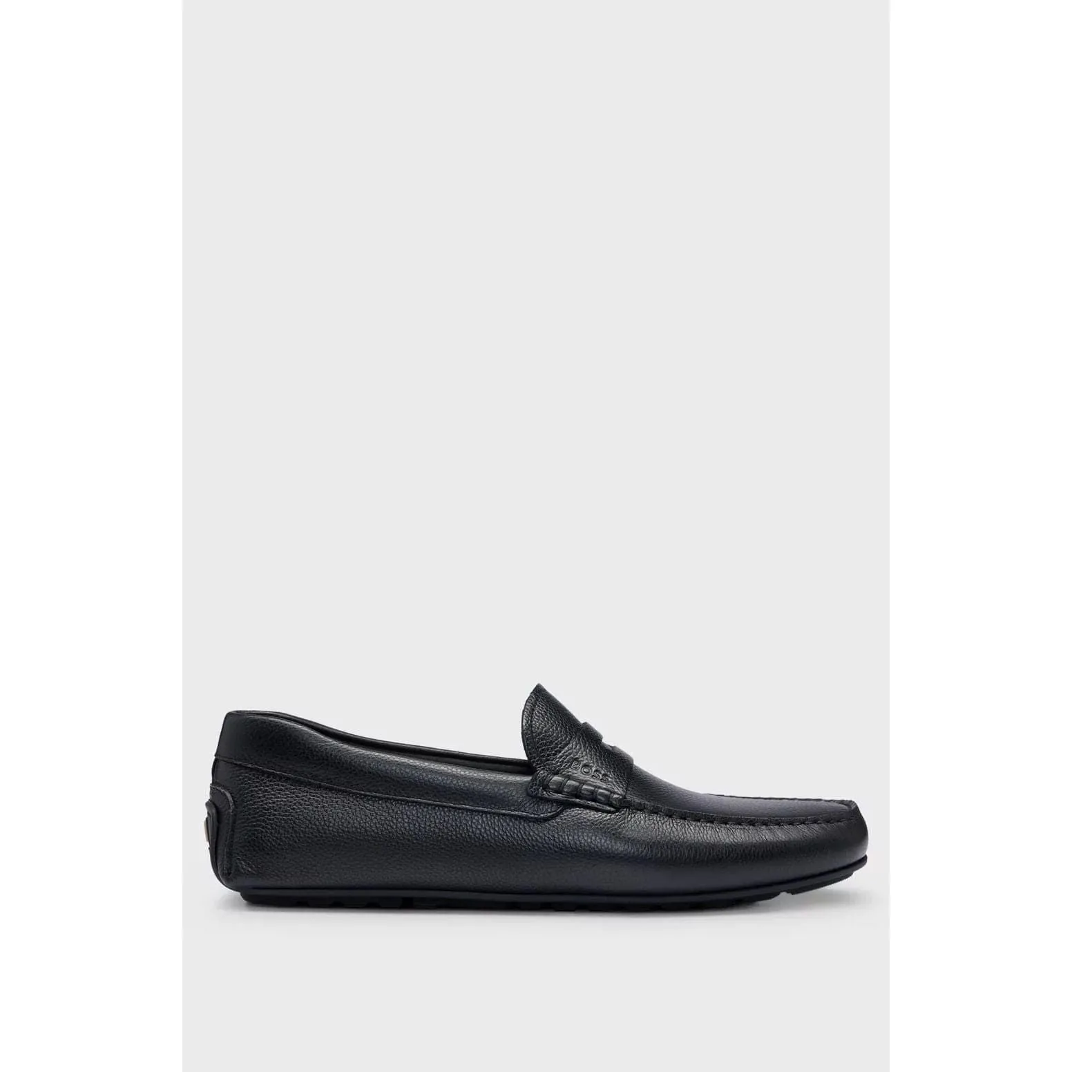 BOSS GRAINED-LEATHER DRIVER MOCCASINS WITH LOGO STRAP