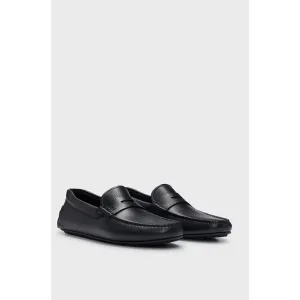 BOSS GRAINED-LEATHER DRIVER MOCCASINS WITH LOGO STRAP