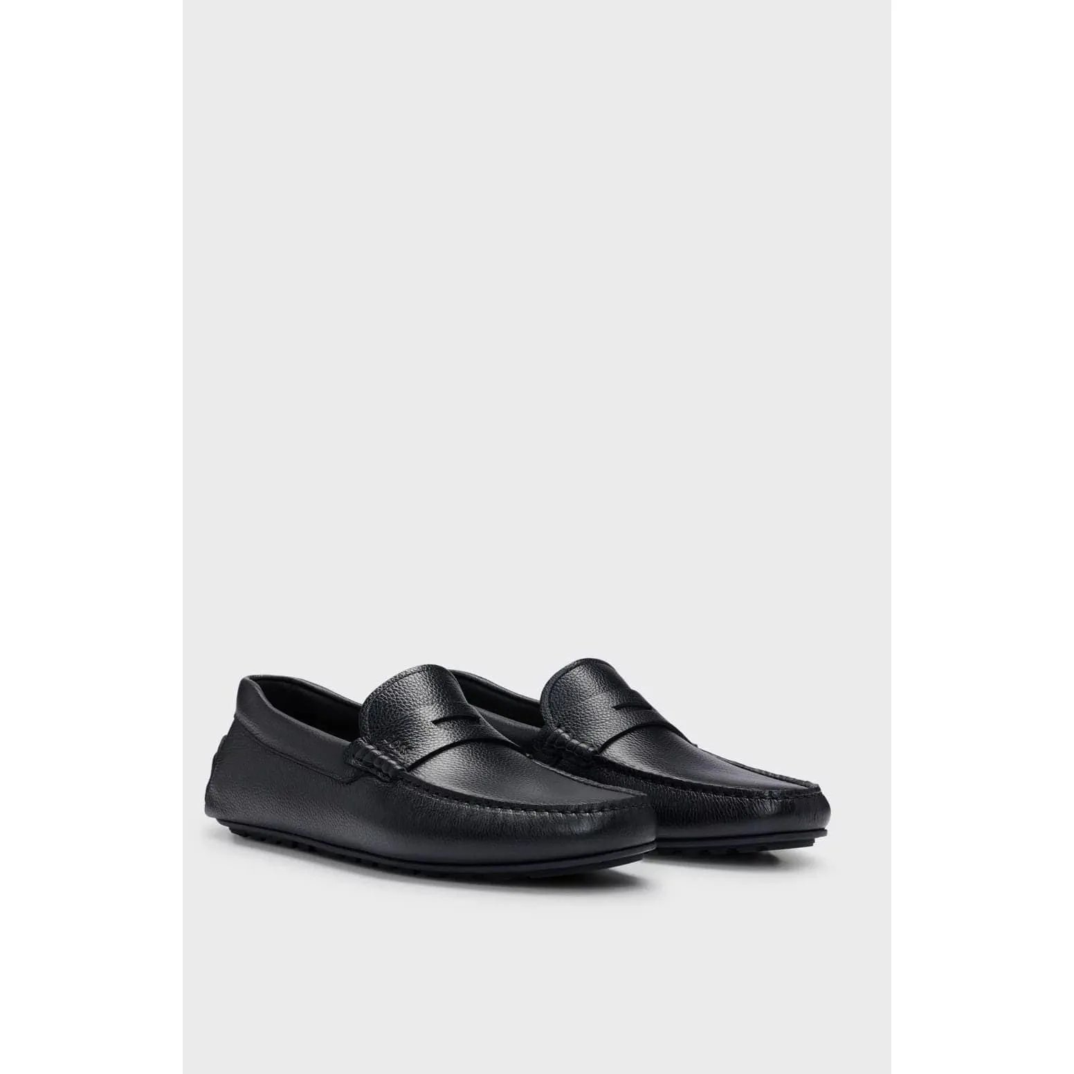 BOSS GRAINED-LEATHER DRIVER MOCCASINS WITH LOGO STRAP