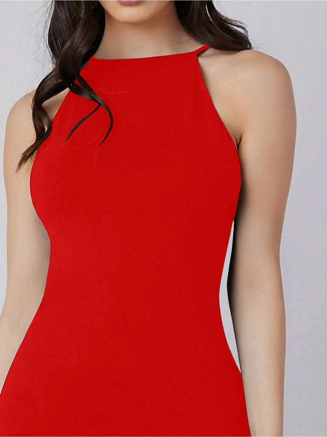 Charcoal Sleeveless Racer Neck Dress