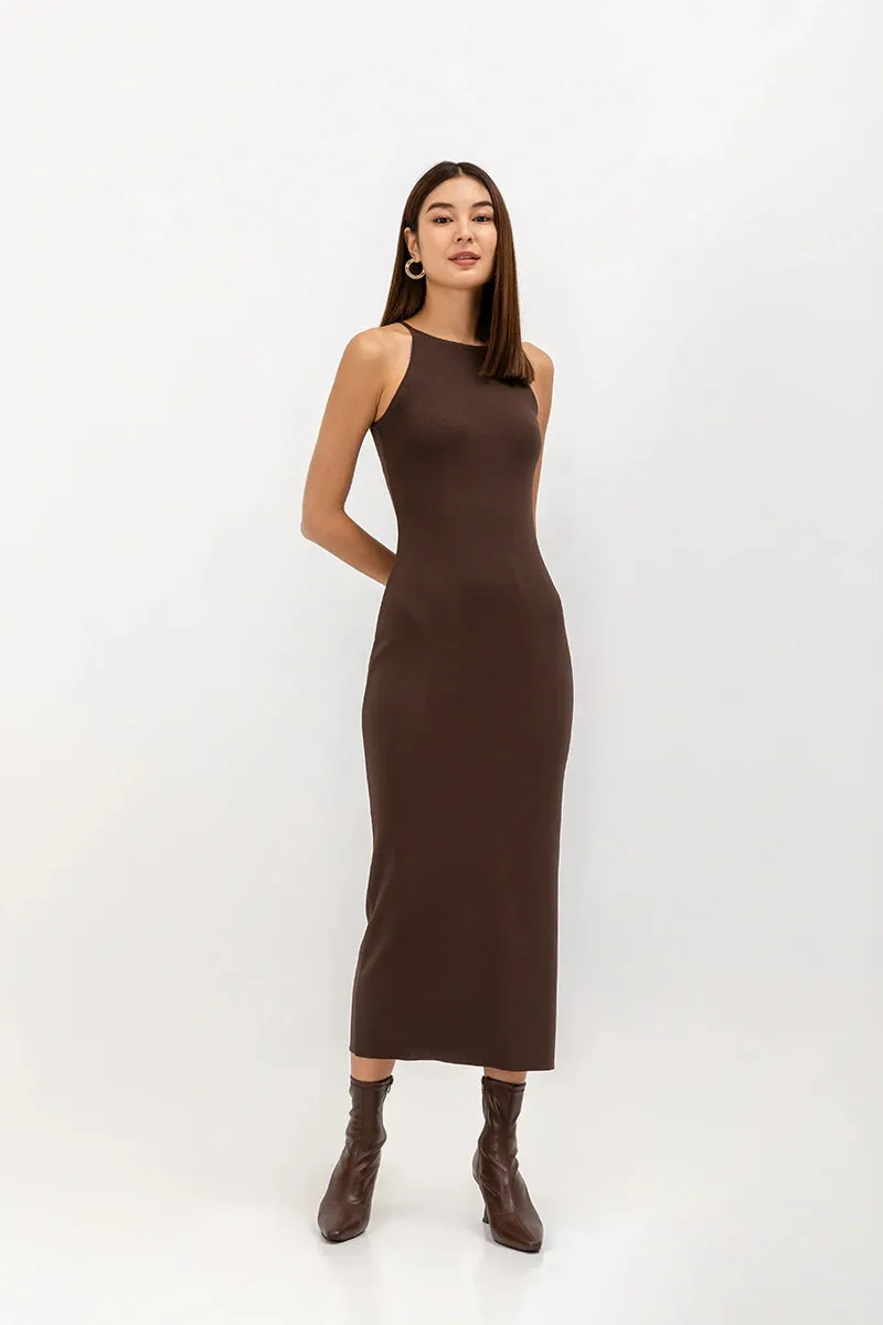 Charcoal Sleeveless Racer Neck Dress