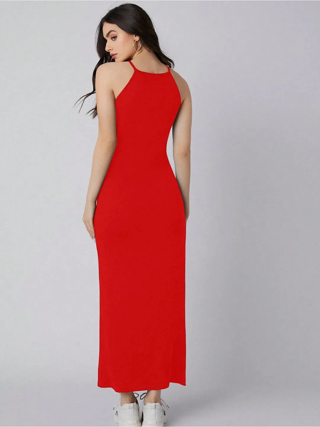 Charcoal Sleeveless Racer Neck Dress