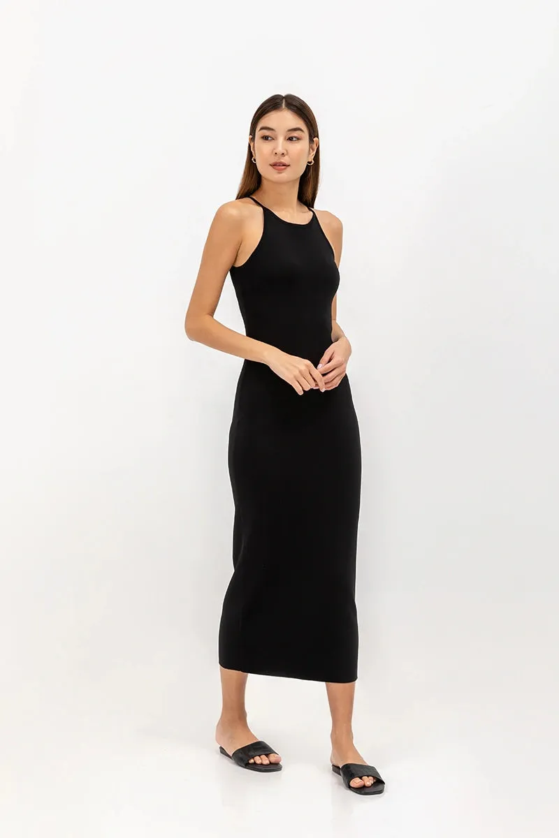 Charcoal Sleeveless Racer Neck Dress
