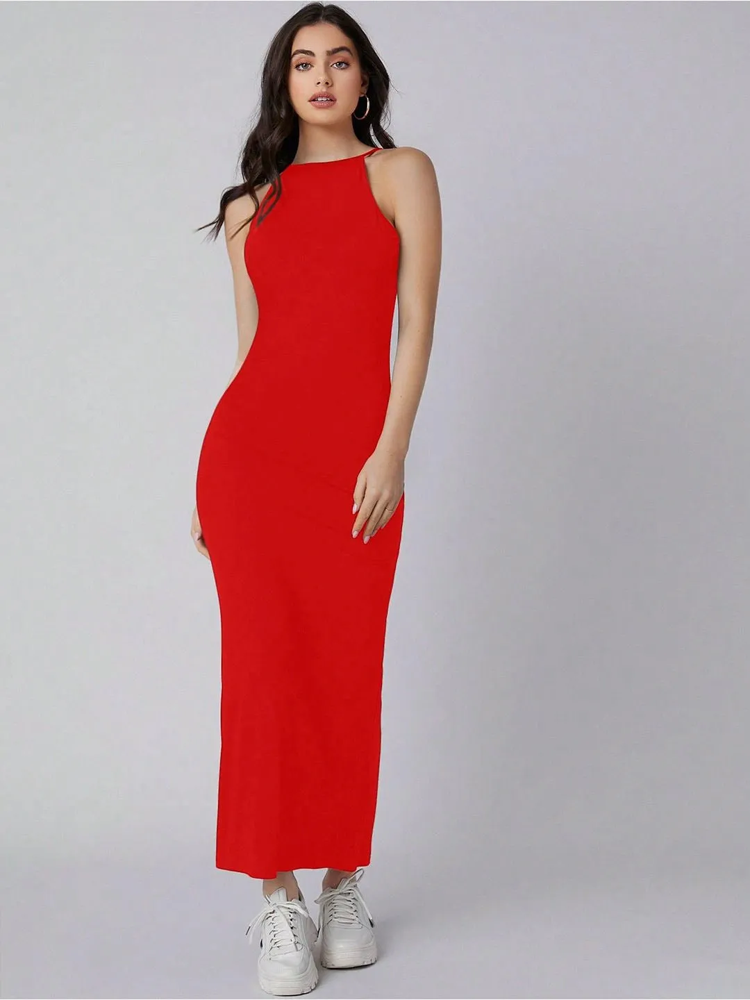 Charcoal Sleeveless Racer Neck Dress