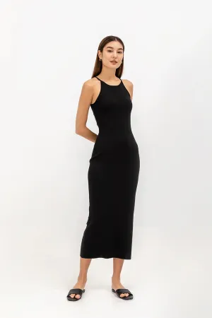 Charcoal Sleeveless Racer Neck Dress