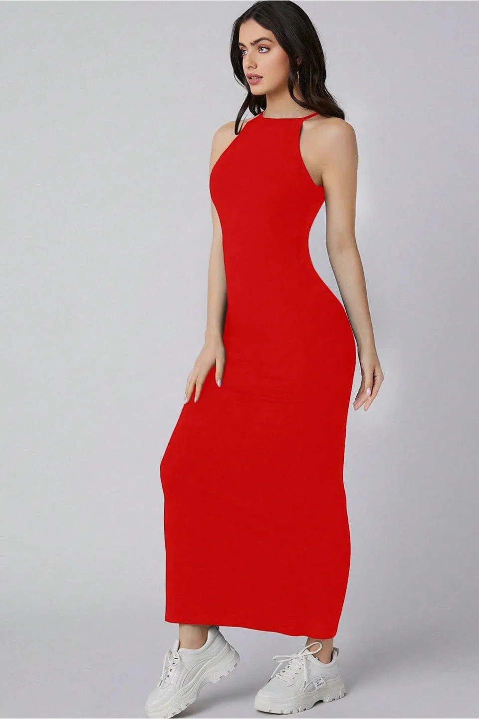 Charcoal Sleeveless Racer Neck Dress