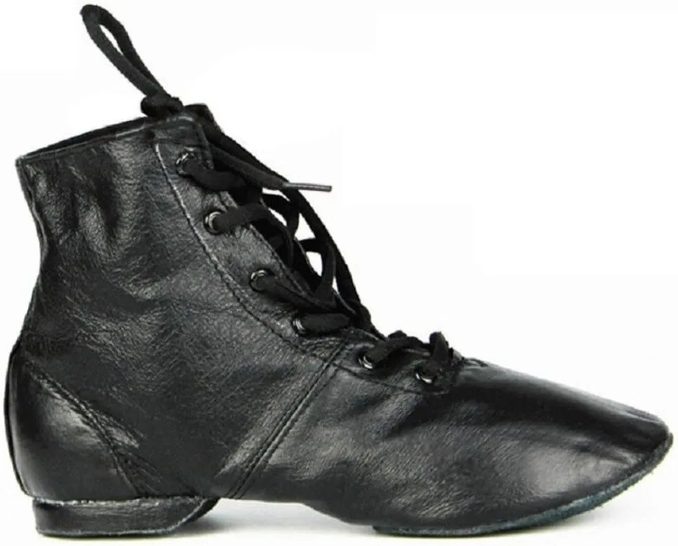 Cheapdancing Womens Leather Practice Dancing Shoes Jazz Boots Soft-Soled High Boots, Black