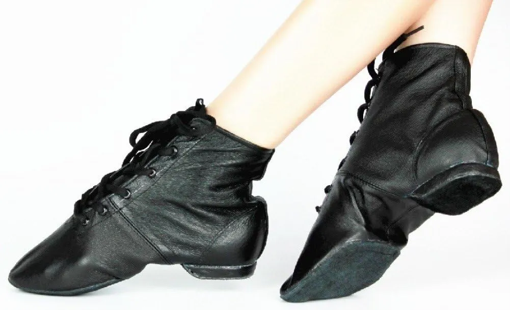 Cheapdancing Womens Leather Practice Dancing Shoes Jazz Boots Soft-Soled High Boots, Black